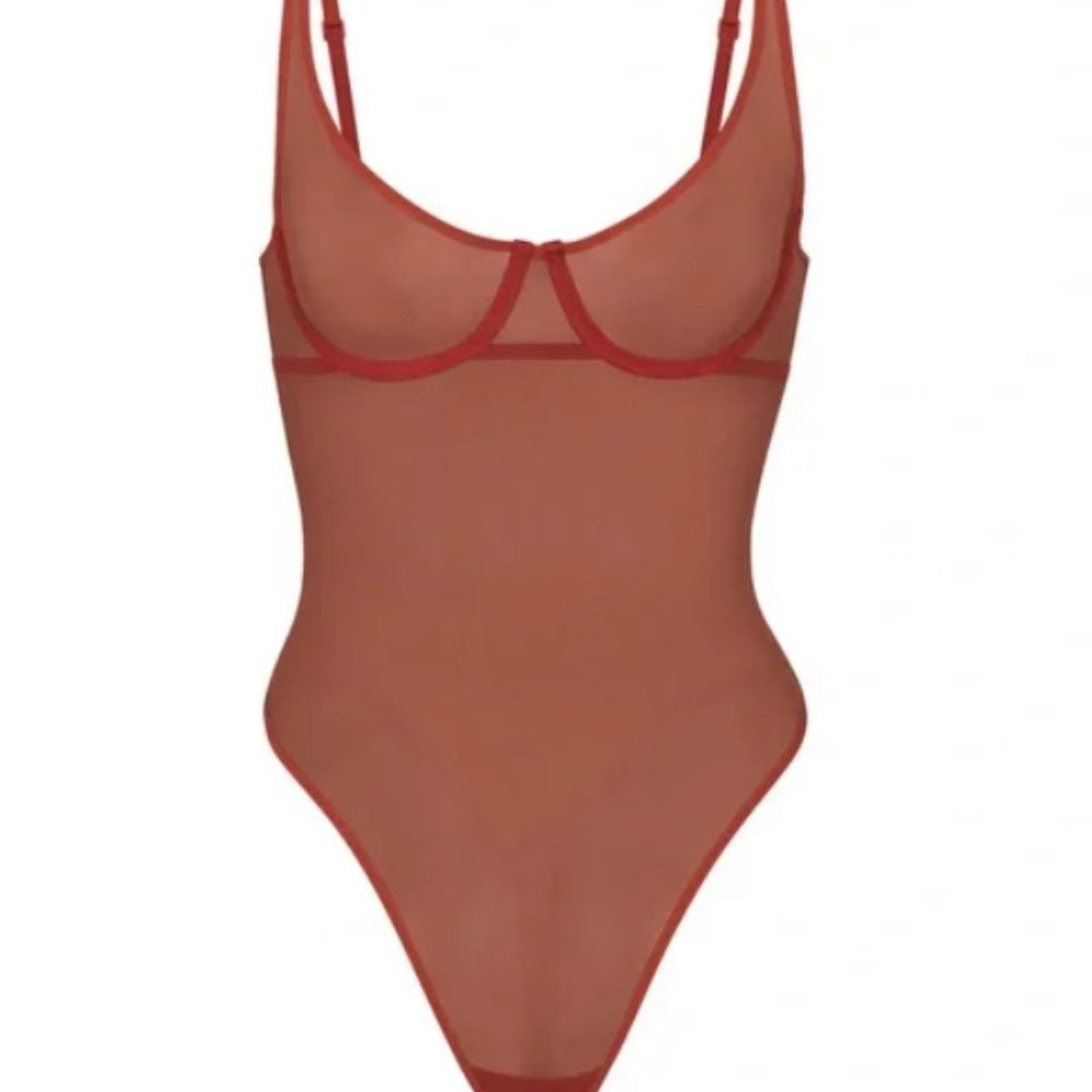 Sheer Red Mesh Underwire Bodysuit - Women Intimates
